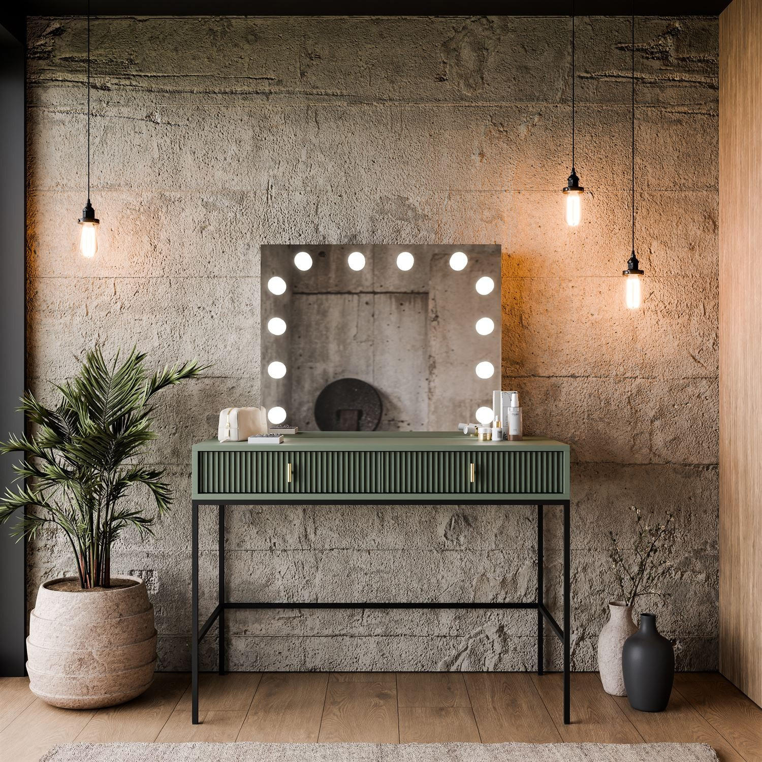 Thumbnail - Lookway Frisiertisch, Grün, Schwarz, Holzwerkstoff, 104x77x50 cm, Schlafzimmer, Schminktische