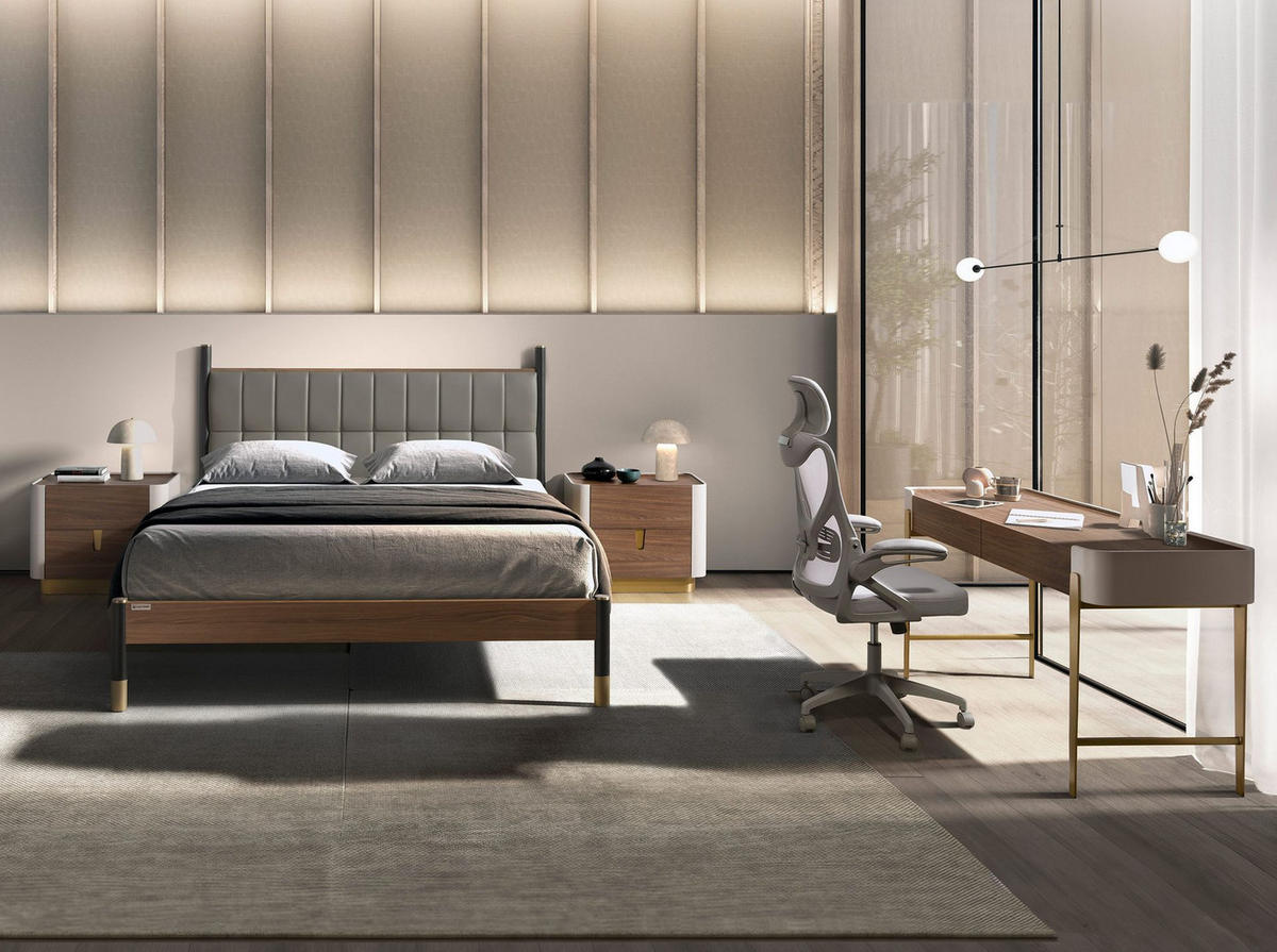 SCHREIBTISCH Schreibtisch in Nussbaum, Beige und goldfarbenem poliertem Stahl 140/50/76 cm - Walnussfarben, Holzwerkstoff/Metall (50/140/76cm) - ANGEL CERDA