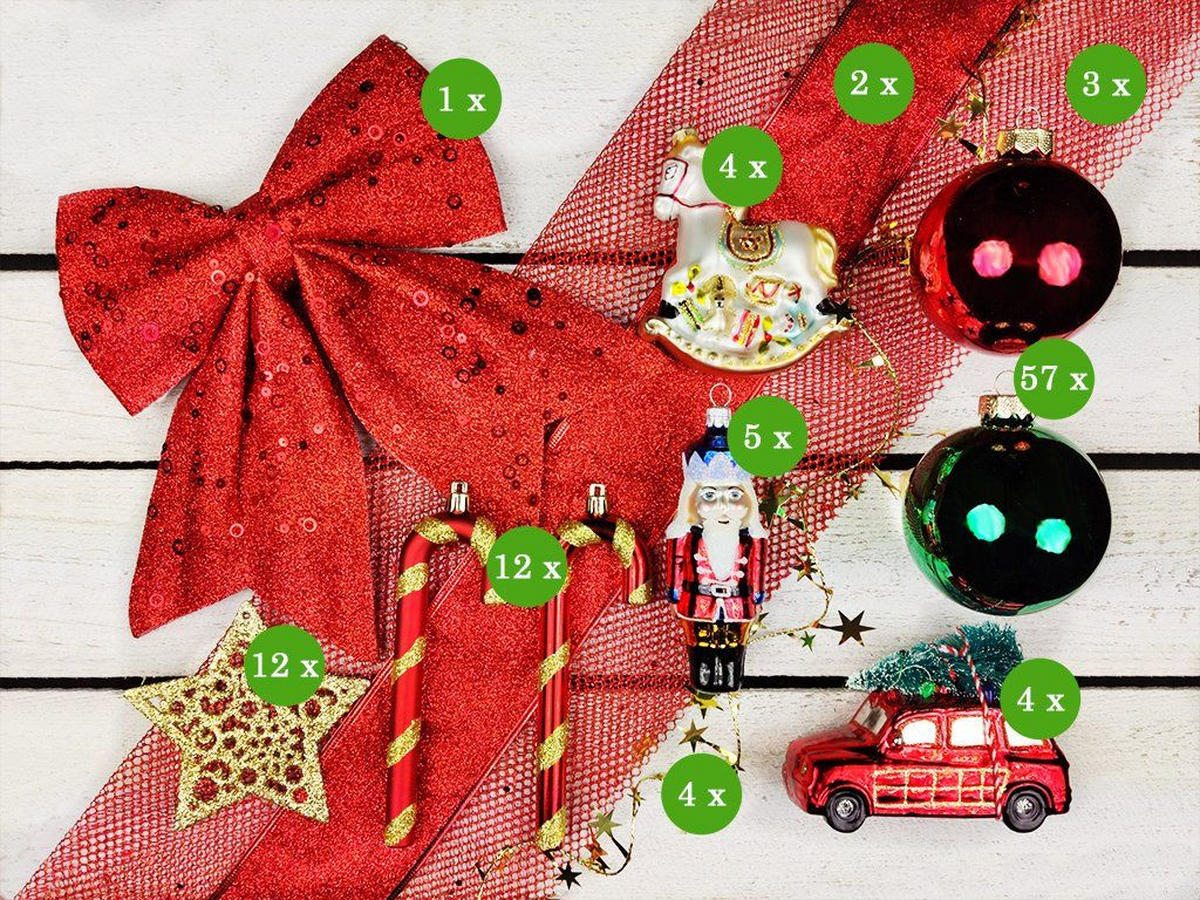 WEIHNACHTSBAUMSCHMUCK-SET WEIHNACHTSSYMBOL 152-teilig, für Weihnachtsbäume 240–270 cm, inkl. Aufbewahrungsbox - Blau/Rot, Glas/Kunststoff (55/50/75cm) - LAALU