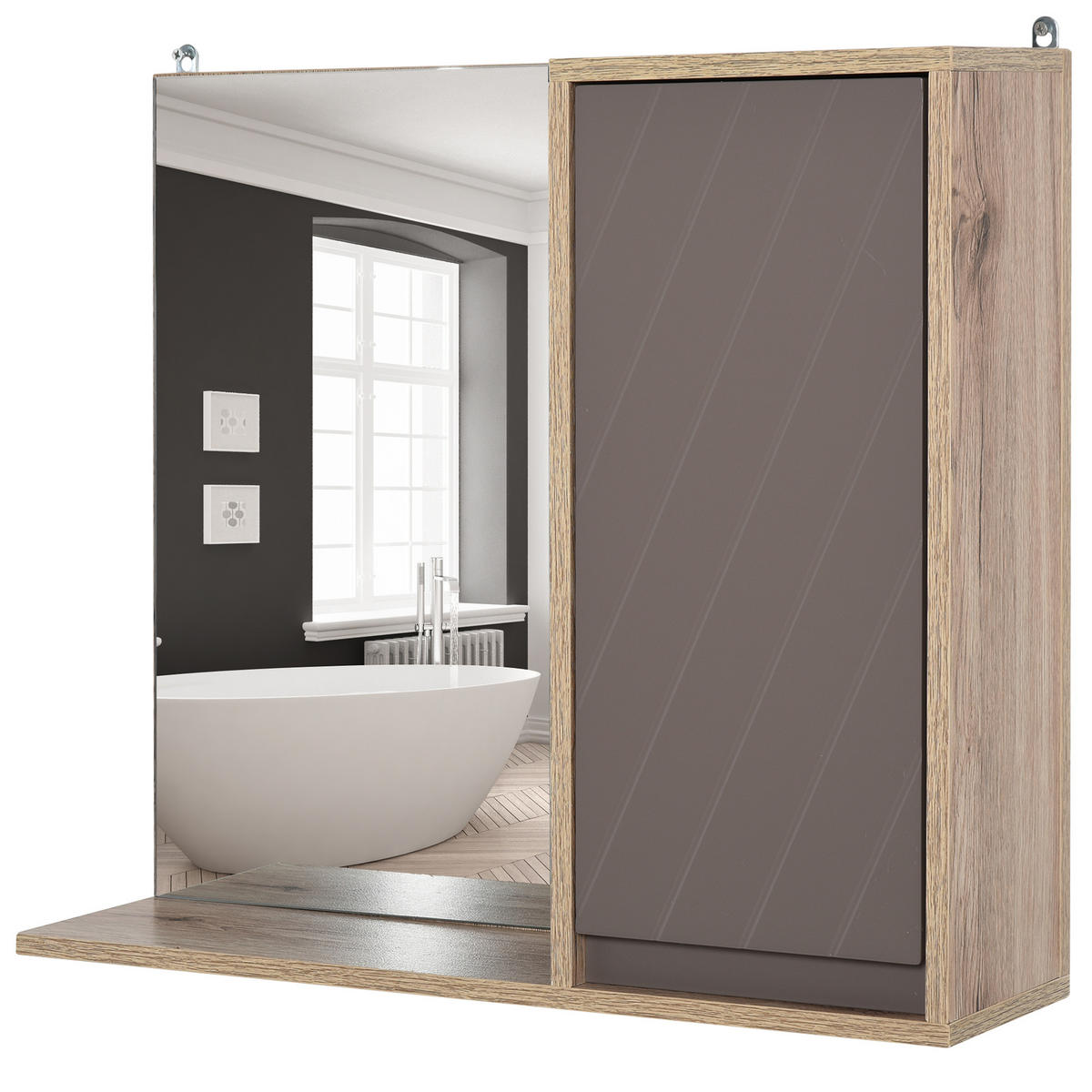 SPIEGELSCHRANK Grauer und eichenfarbener Badezimmer-Wandschrank, 57 x 14,2 x 49,2 cm - Grau, Glas (57/49.2/14.2cm) - Vallsero