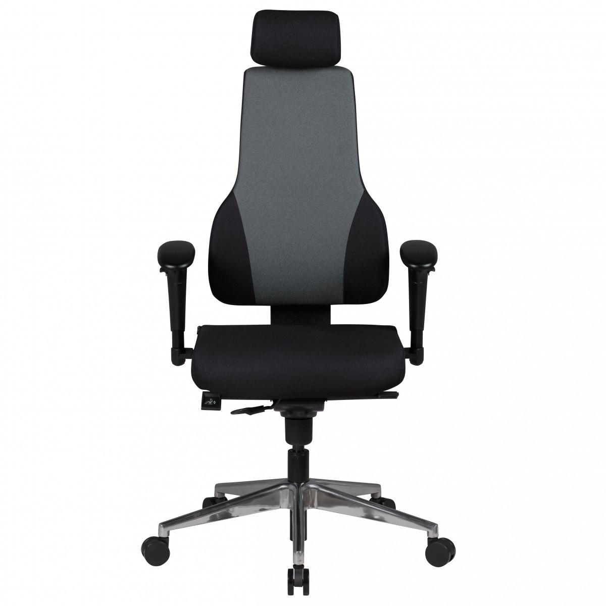 CHEFSESSEL Kunstleder mit 3-Punkt-Synchronmechanik, ergonomischer Rückenlehne, höhenverstellbarer Kopfstütze und Aluminium-Fußkreuz FABIO - Silberfarben/Schwarz, Textil (63/149/63cm) - KADIMA DESIGN