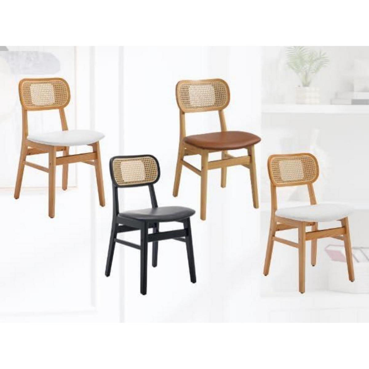 ESSZIMMERSTÜHLE 4er Set PU Leder Rattan Massivholzbeine Schwarz - Schwarz, Kunststoff (47/80/49.5cm)