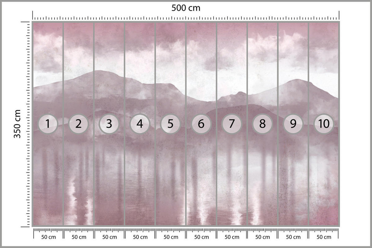 FOTOTAPETE Neblige violette Landschaft Berge 500x350 - Violett/Rosa, Papier (500/350cm) - Muralo