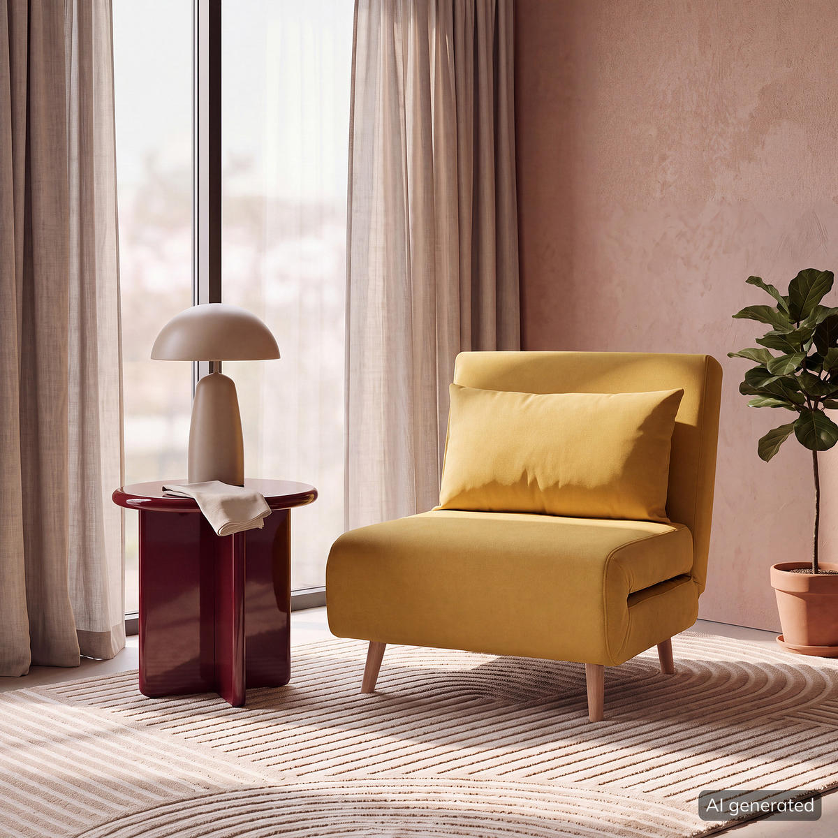 SCHLAFSESSEL - Textil / Teilmassivholz - Gelb/Buchefarben, Holz/Buchenholz (77/81/90cm) - home24