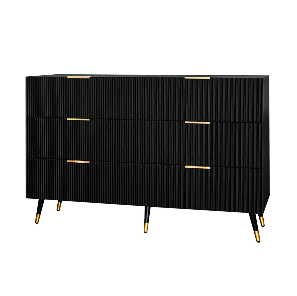 SIDEBOARD 120/77/40 cm Schwarz aus Spanplatte mit 6 Schubladen - Schwarz, Holzwerkstoff (40/77/120cm) - OKMYHOME