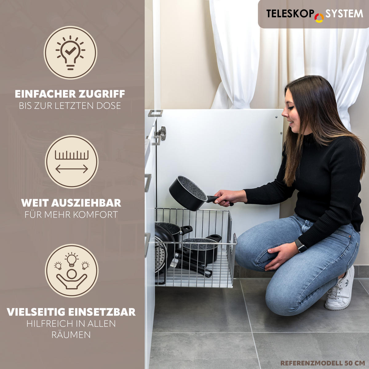 SCHRANK-KORBAUSZUG 40 cm, Silber, Metall - Silberfarben, Metall (40/23/50.5cm) - bremermann