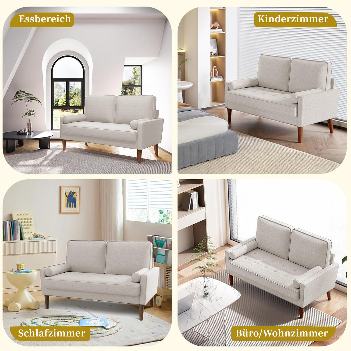 SOFA 2-Sitzer Modernes Kleines Sofa 120 cm,Stoffcouch mit Armlehne Knopf-Design, inkl. 2 Wurfkissen Couch für Wohnzimmer,Gästezimmer,Wohnung,Beige - Beige, Textil (51/46/121cm)