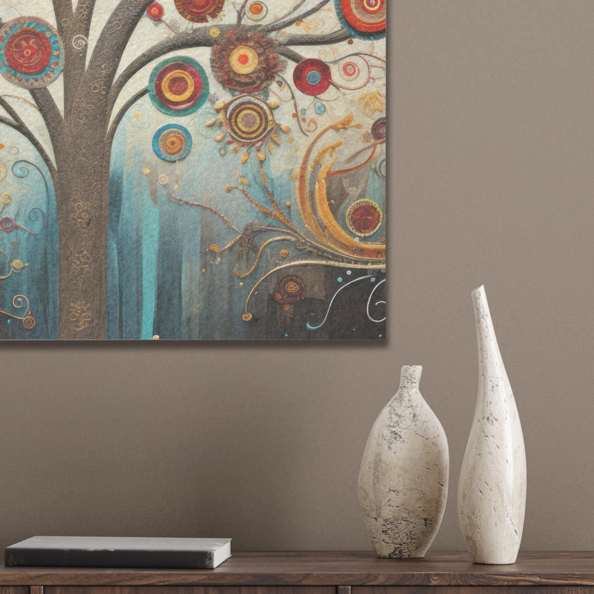 AKUSTIKBILD Baum - Baum des Lebens - Farbe Wandbilder 60x60 cm - Braun, Kunststoff (60/60/0.9cm) - MuchoWow