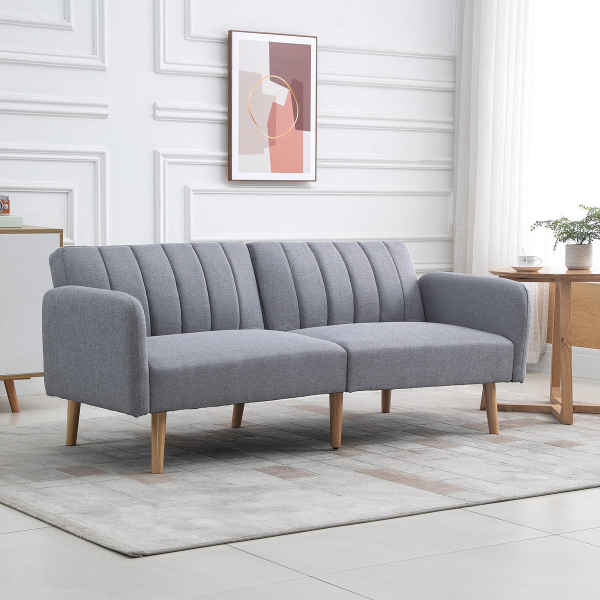SCHLAFSOFA, 2-Sitzer Stoffsofa mit Schlaffunktion, 173 x 75 x 73 cm, Grau - Hellgrau/Naturfarben, Holz/Textil (75/73/173cm) - HOMCOM