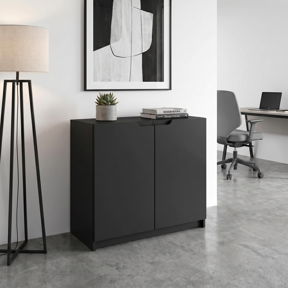 KOMMODE Logan Fronten in Schwarz matt - Schwarz, Holzwerkstoff (82/78/37cm) - Vladon