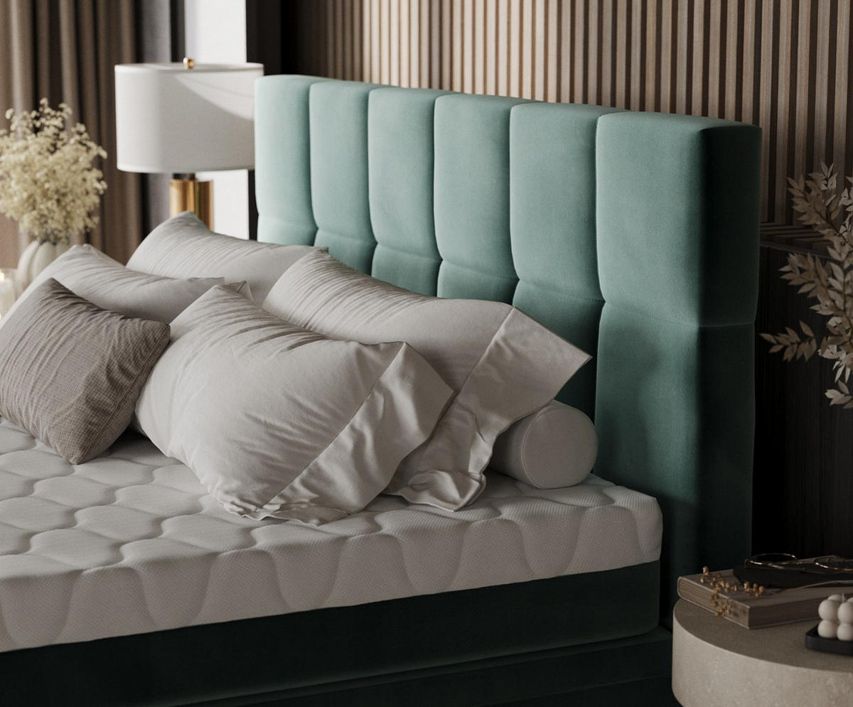 BOXBETT Elano 200/200 cm Türkis im Kronos Stoff - Türkis/Schwarz, Holz/Holzwerkstoff (200/200cm) - AltaBeds