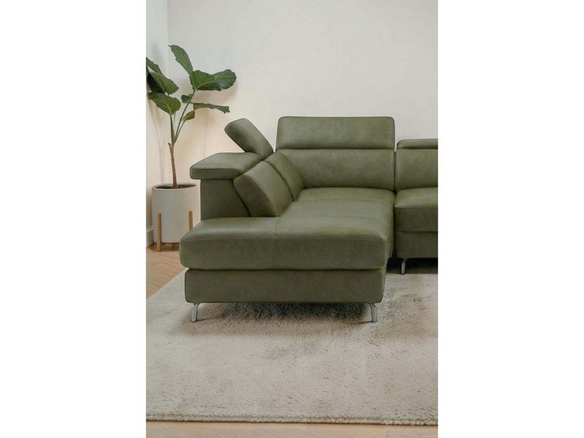 ECKSOFA Ambassador Echtleder mit 1 x Relaxfunktion Olivgrün - Olivgrün, Leder/Metall (272/224cm)