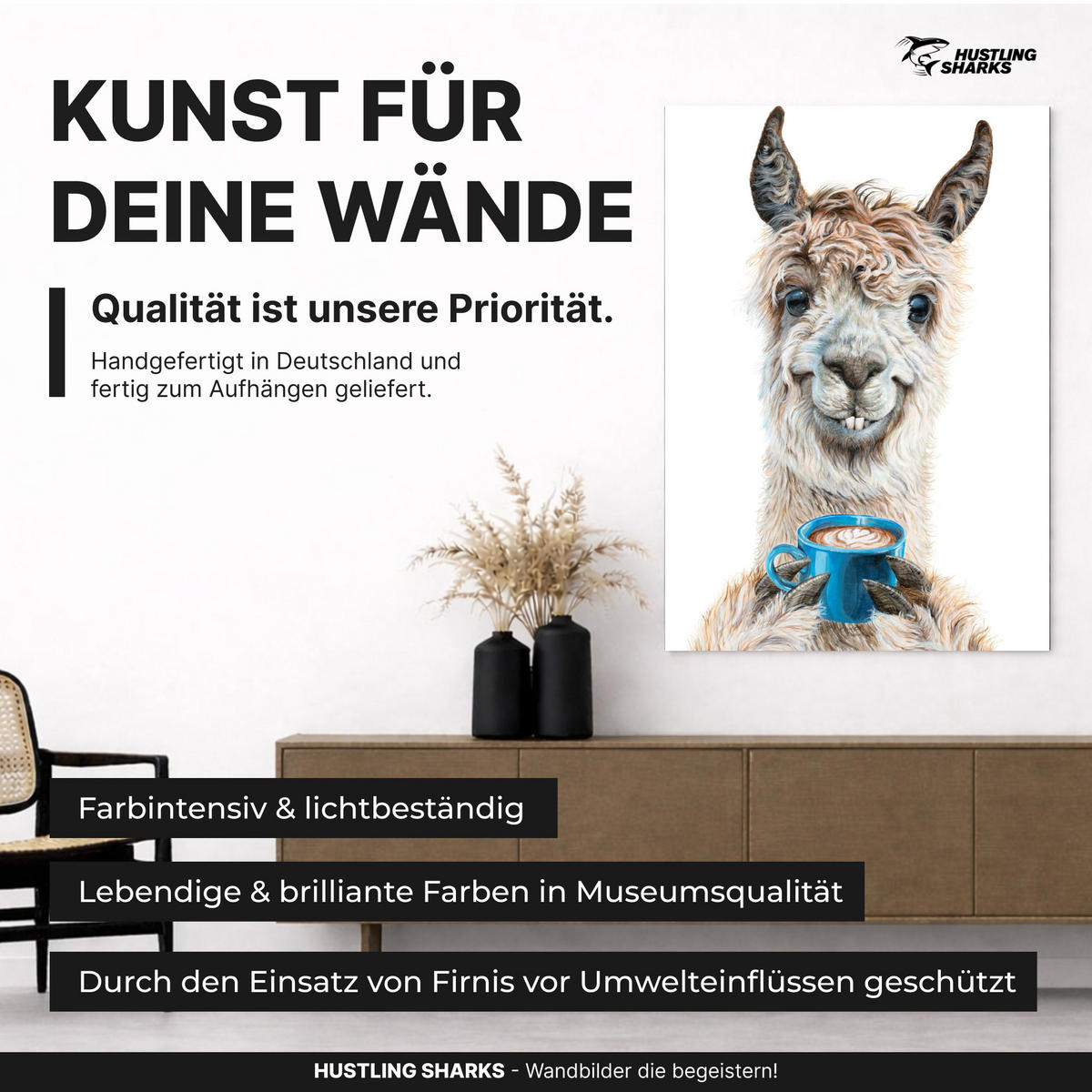 LEINWANDBILD Lama Latte 40x60 cm - Blau/Beige, Papier (40/60cm)