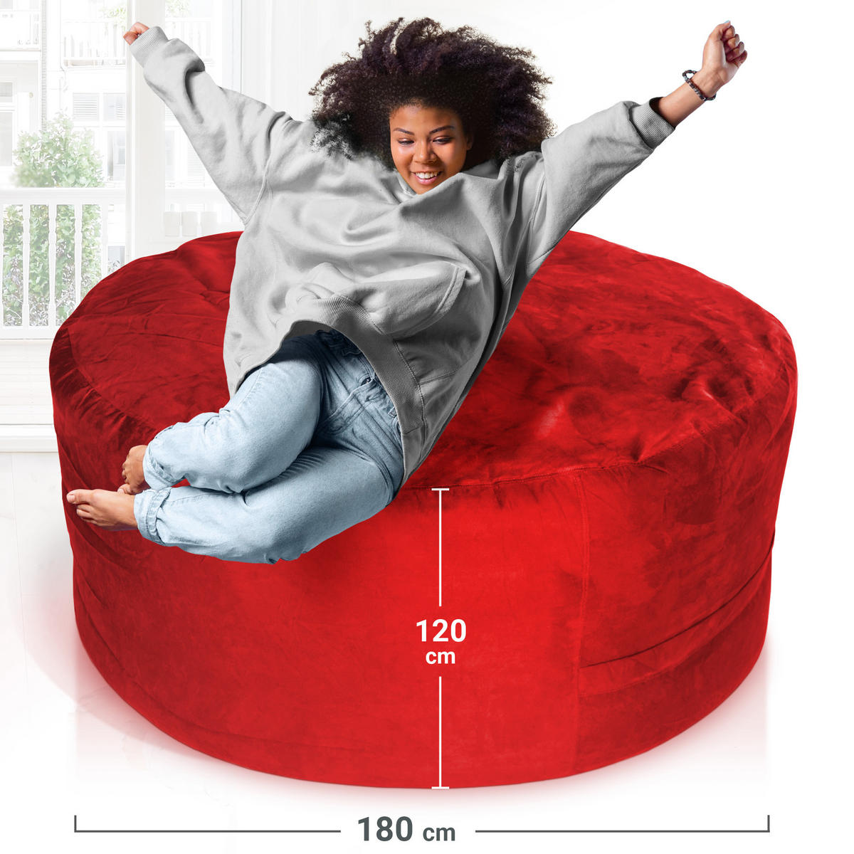 RIESEN-SITZSACK XXL JUMBO Velours 6ft - Rot, Textil (180/120/180cm) - Green Bean
