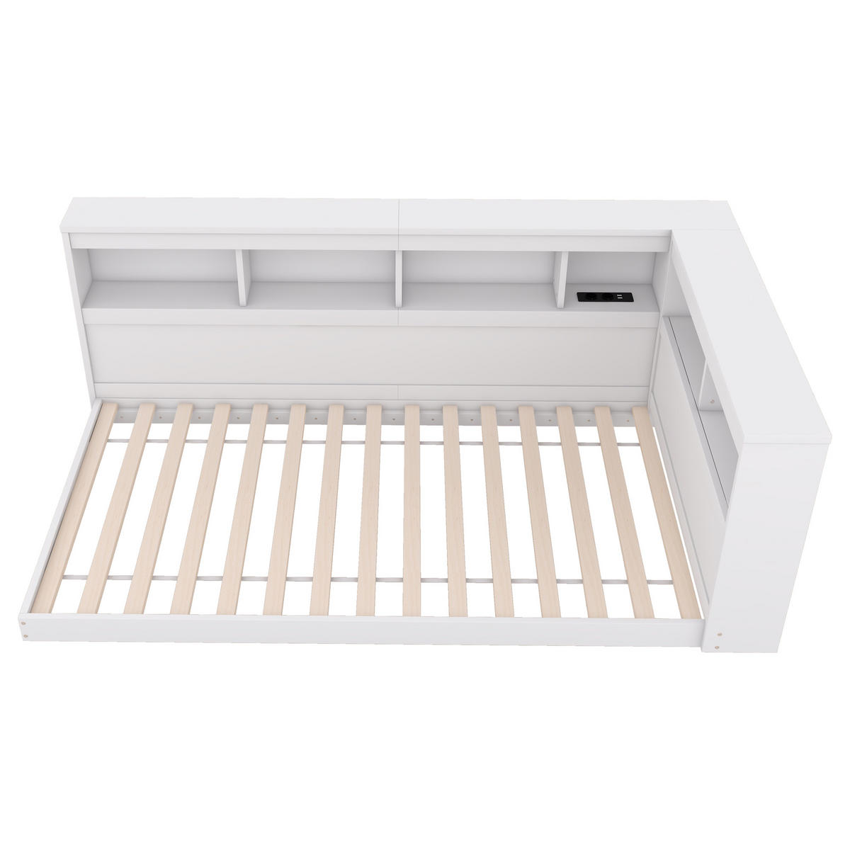 MULTIFUNKTIONSBETT 90/200 cm Weiß mit Steckdose und 2 USB-Anschlüssen - Weiß, Holzwerkstoff (90/200cm) - OKWISH