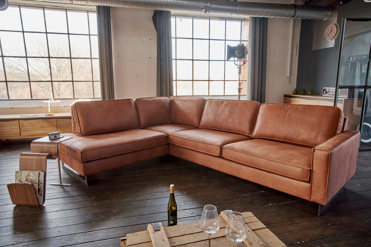 ECKSOFA VILNIUS Braun Kunstleder - Dunkelbraun/Schwarz, Textil (290/217cm) - KAWOLA