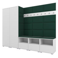 GARDEROBE NELA VII 250 cm (Modulare Flurmöbel XL Weiß mit Sitzpolster Flaschengrün 28 2 Schränke) - Dunkelgrün/Silberfarben, Holz/Holzwerkstoff (250/187/40cm) - Ravio