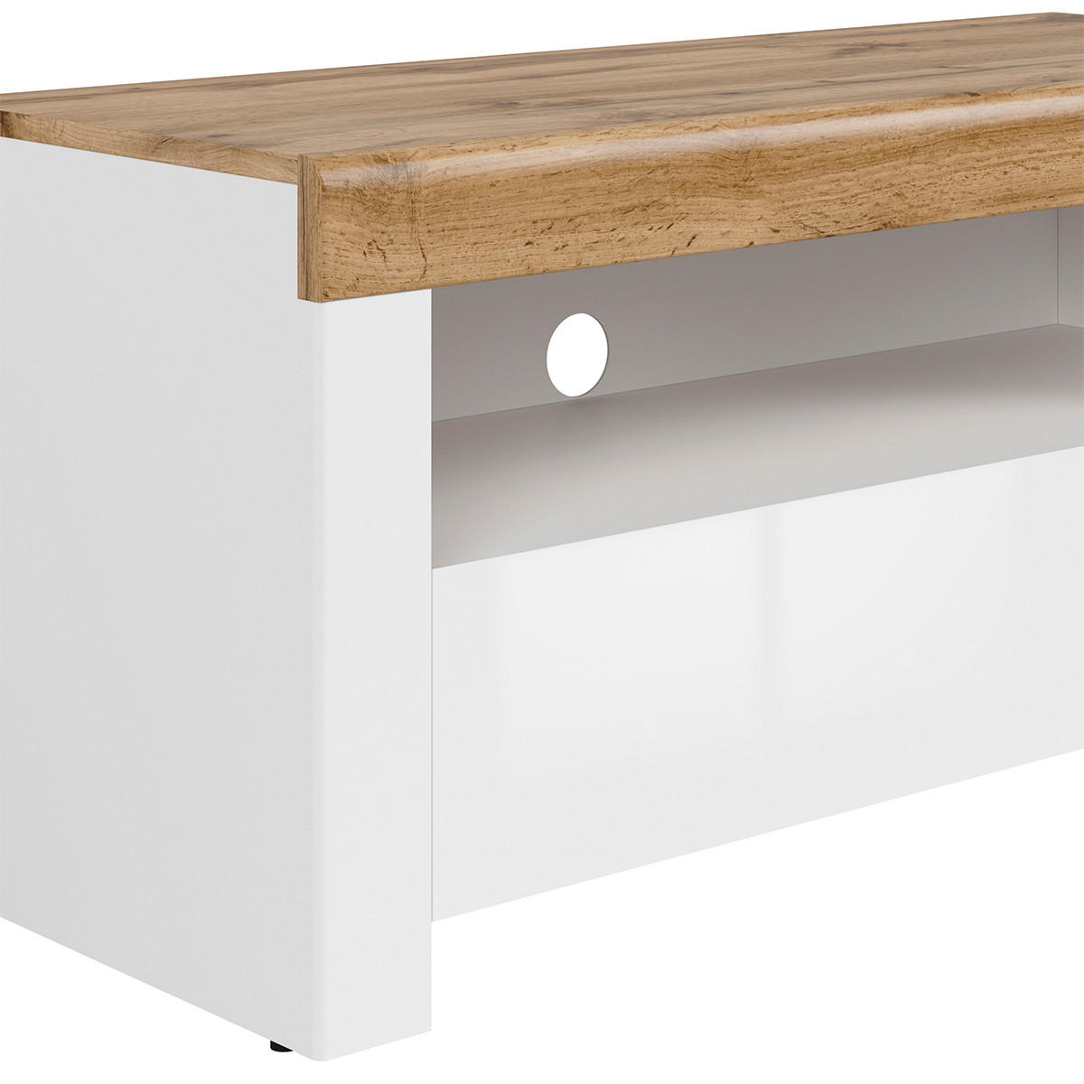 TV STOLÍK Hella Biela a drevo - biela, kompozitné drevo (106/50/42cm) - Petits-meubles