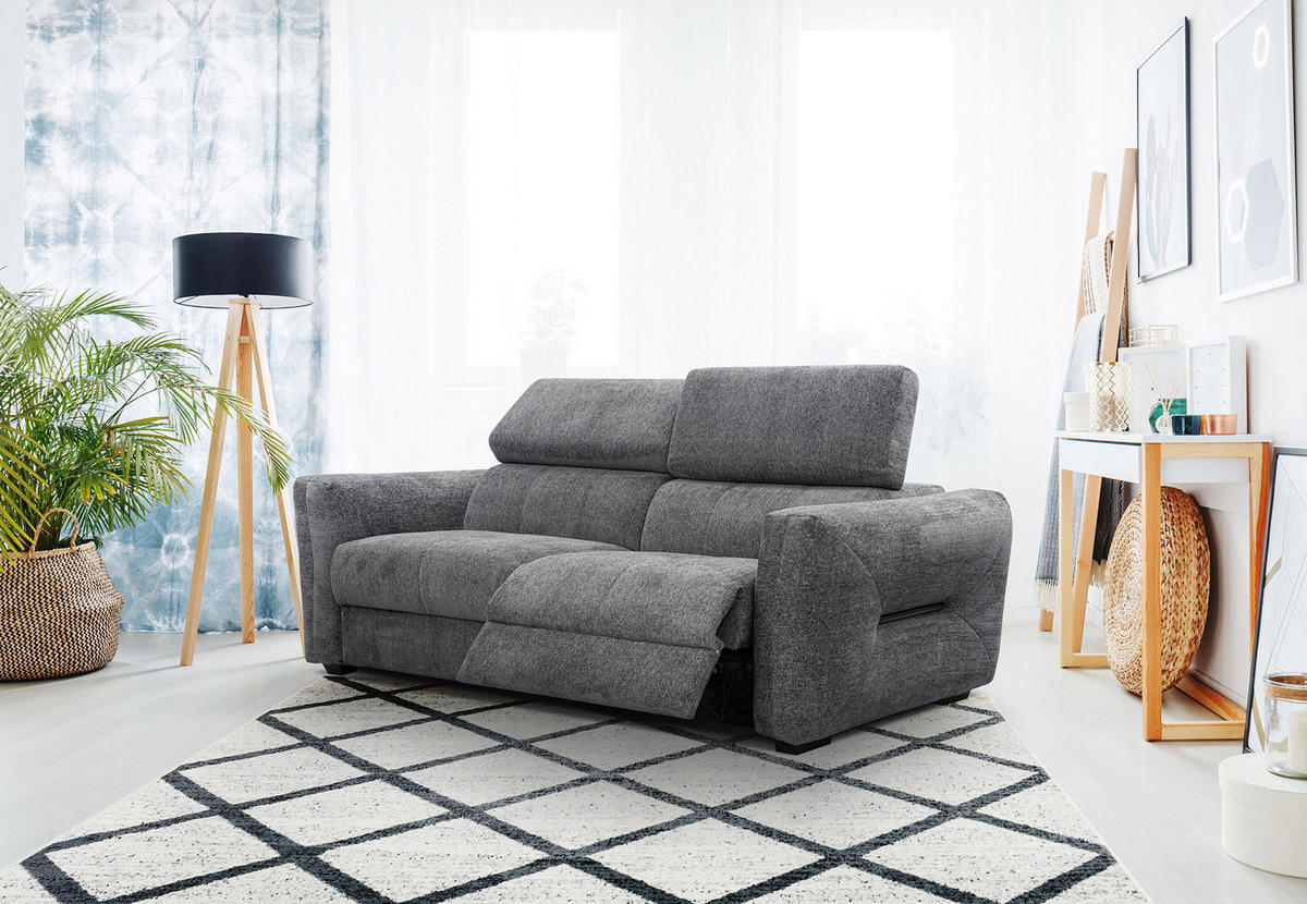 SOFA CALVERA 3-Sitzer mit 1 Relaxfunktion, graphitfarben - Graphitfarben, Holzwerkstoff/Textil (204/79/106cm) - Courtois Laville