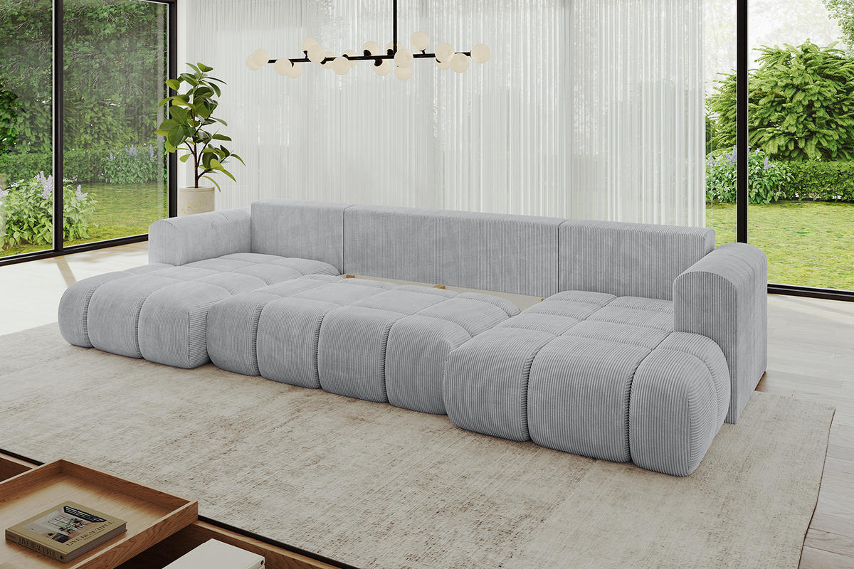 WOHNLANDSCHAFT Ottomane Links CLOUD-U 414x180x40 Grau Cord - Grau, Holzwerkstoff/Kunststoff (414/90/180cm) - ALTDECOR