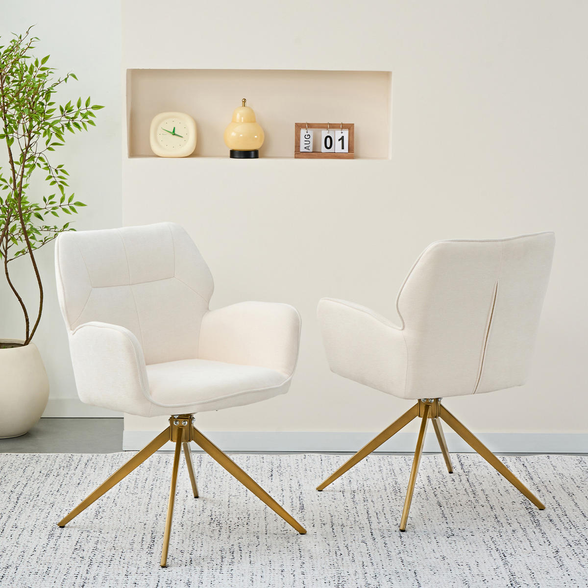 STUHL mit Samtbezug stabil Weiß 45x53.5x84 cm Metall 2er-Set - Weiß, Metall (45/84/53.5cm) - SONNENH