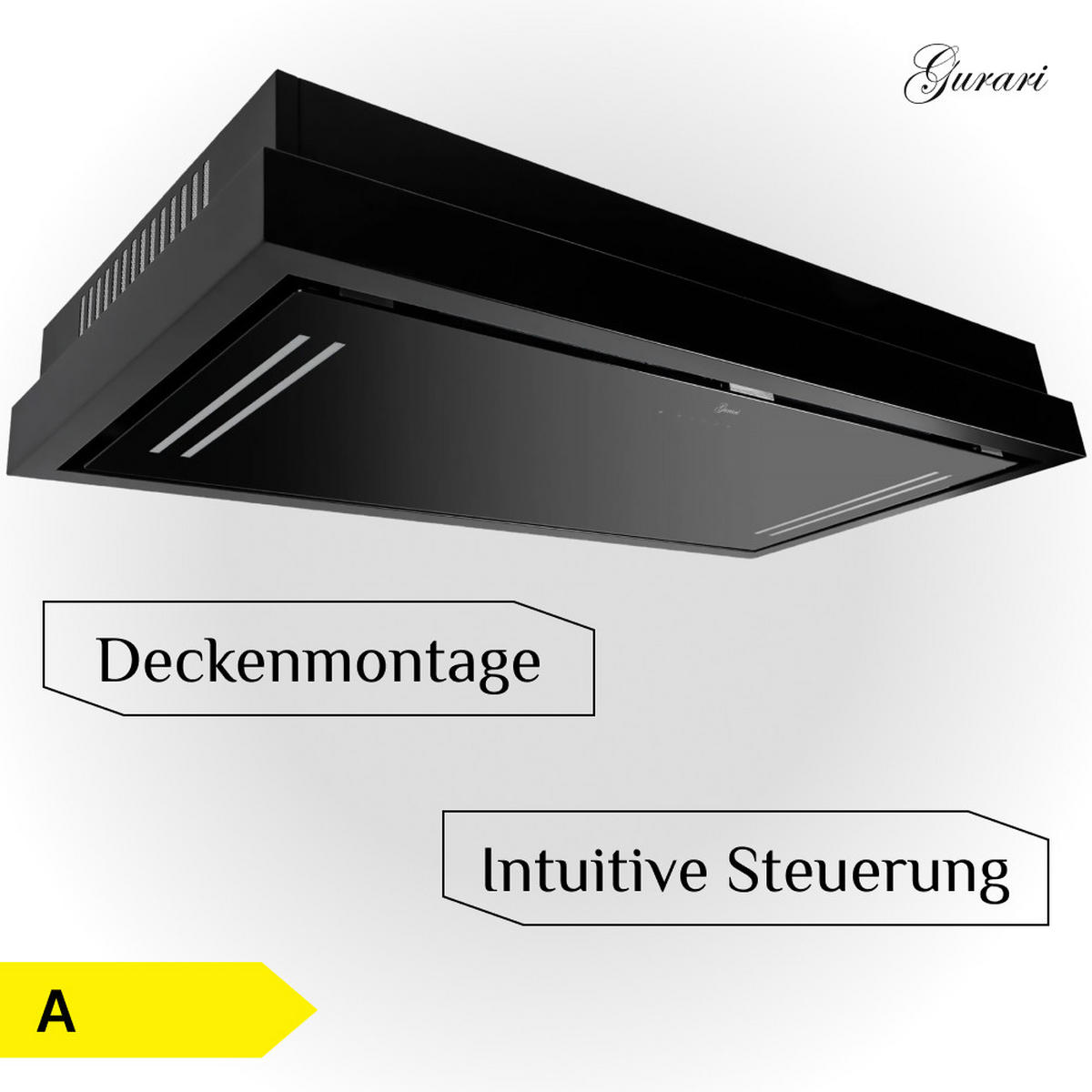 DUNSTABZUGSHAUBE GCH C 343 90 BL + Umluftset, 90 cm Schwarz Glas - Schwarz, Glas/Metall (90/17/60cm) - Gurari