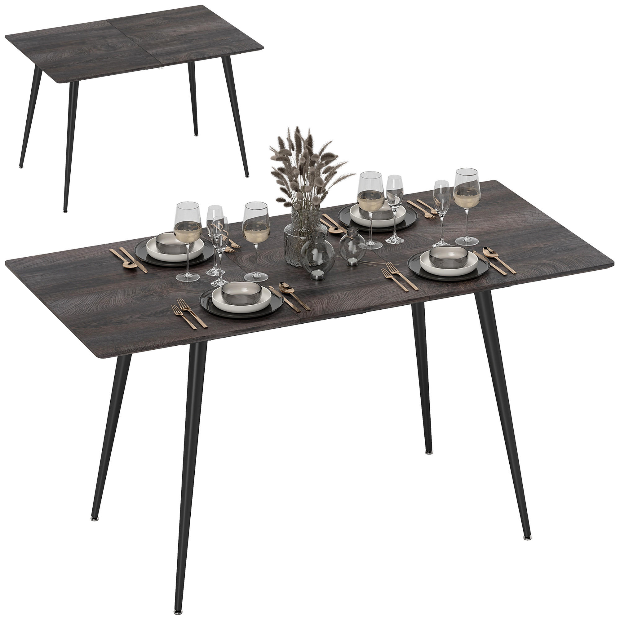 ESSTISCH ausziehbar DE-08409 120-160 cm mit Stahlbeinen Schwarz - Grau, Holzwerkstoff (160/75/77cm) - ComfortXL