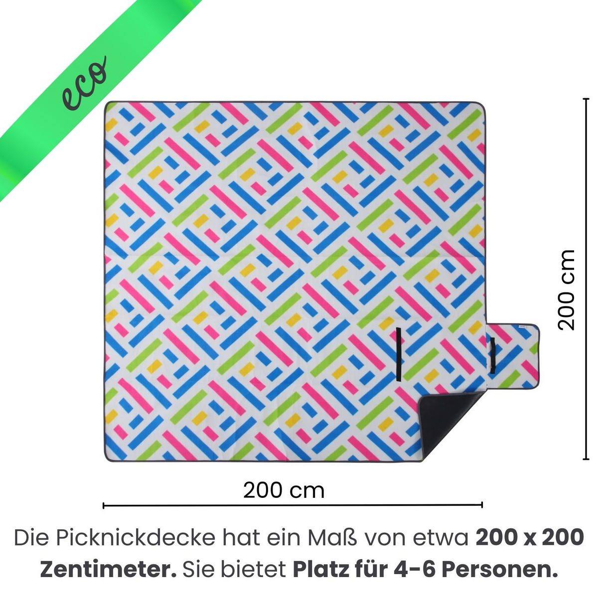 PICKNICKDECKE XXL 200x200 ecoline 100% recyceltes Fleece Grafik blau - Blau/Pink, Textil (200/200cm) - wometo