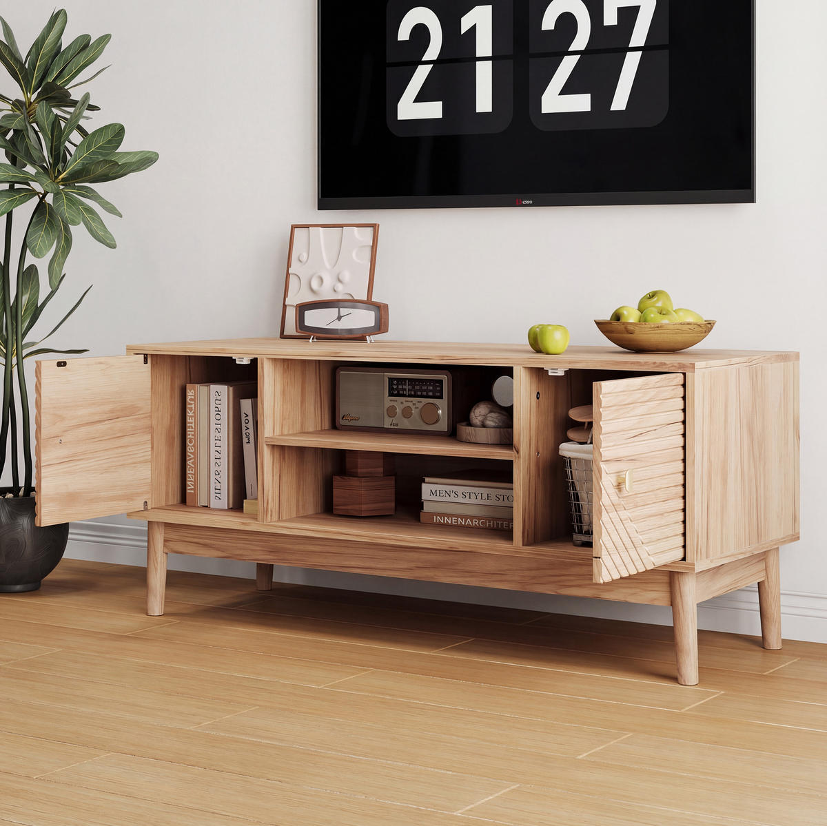 LOWBOARD 110/40/48 cm Eiche aus MDF mit Kabelmanagement - Braun, Holzwerkstoff (40/48/110cm) - OKMYHOME