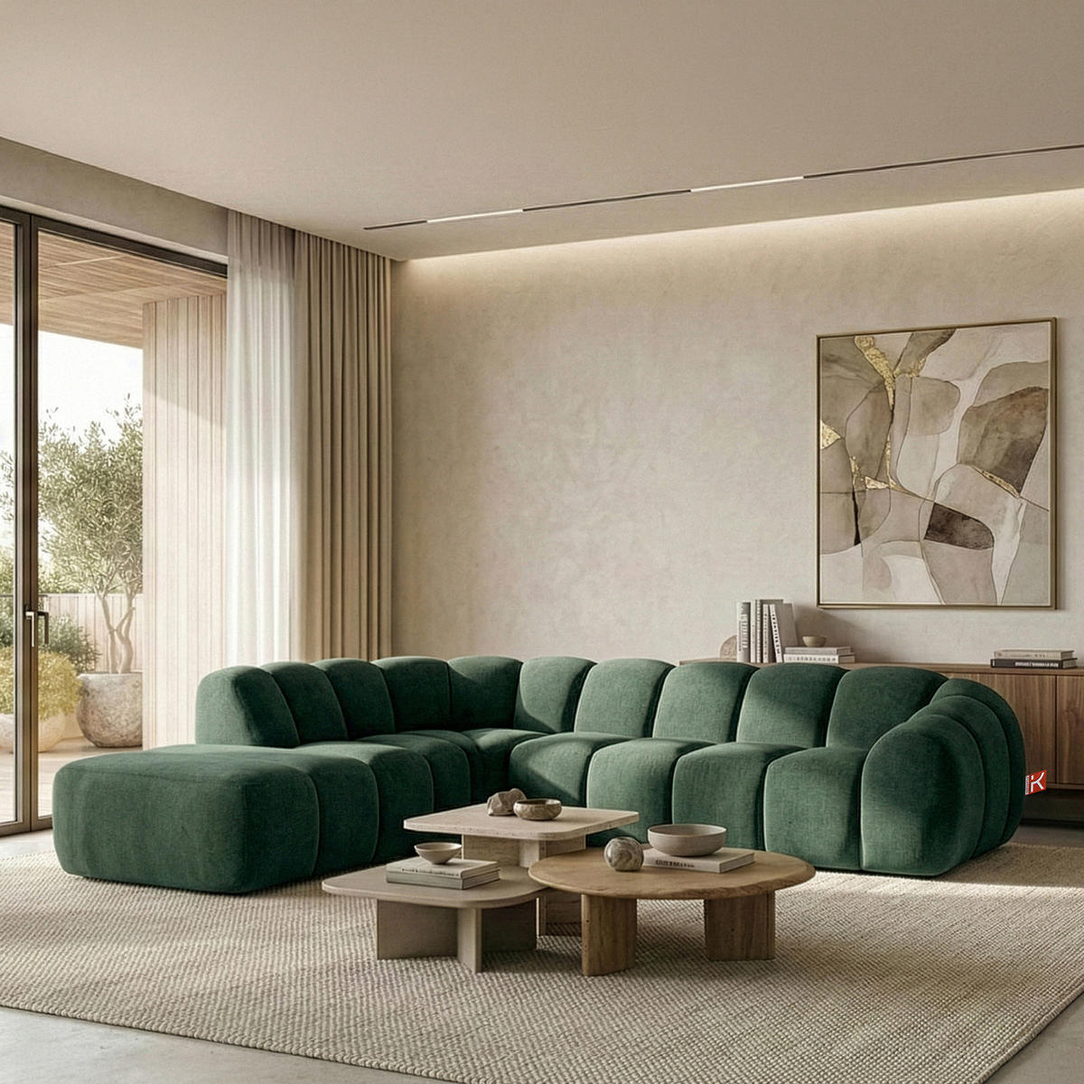 ECKSOFA LINKS FLAVA, Dunkelgrün - Dunkelgrün, Holz/Holzwerkstoff (310/274cm) - KONSIMO®