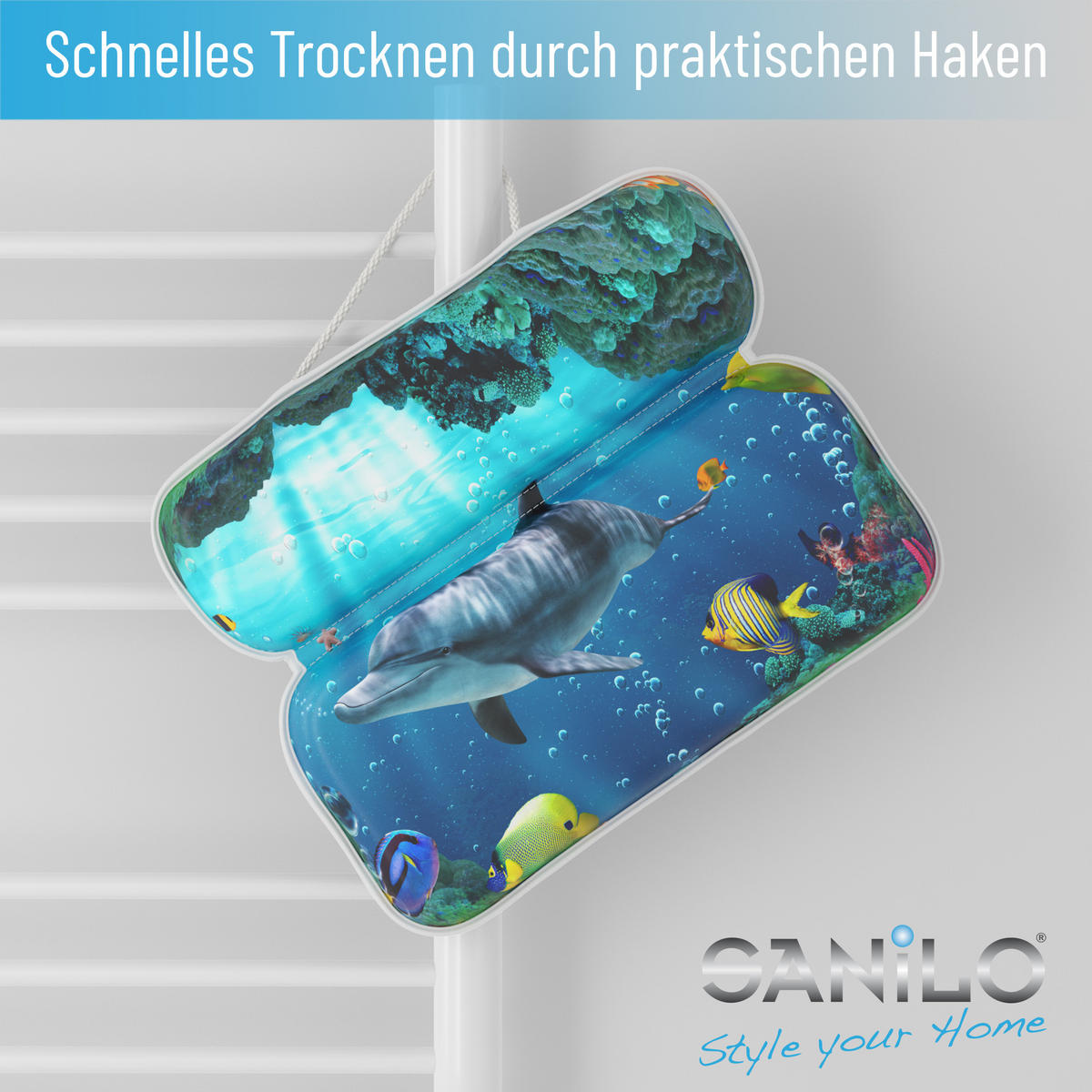 BADEWANNENKISSEN Delphin Korallen - Blau, Kunststoff (39/5.5cm) - Sanilo