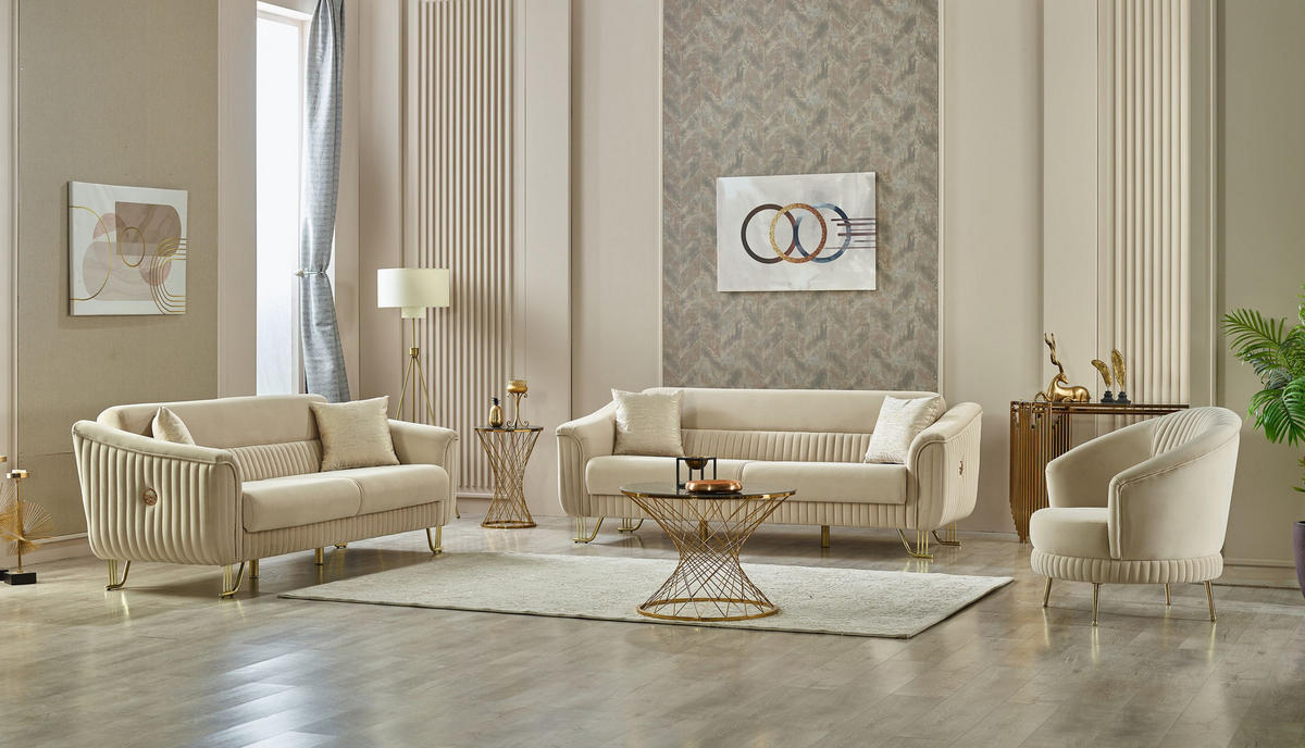 SITZGARNITUR Vega Creme Stellvariante:3+3+1 - Creme, Holz (225/85/90cm) - Villa Möbel