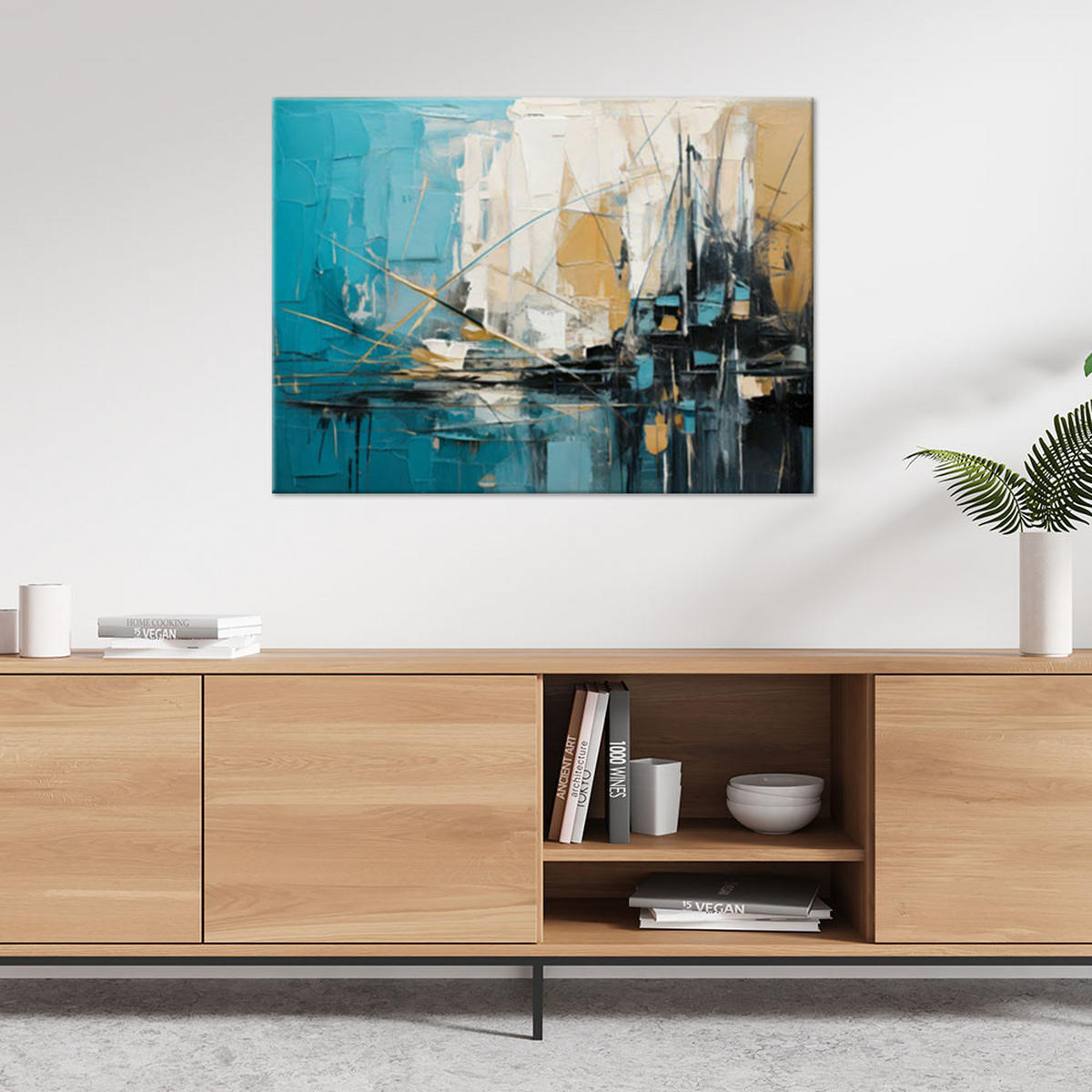 LEINWANDBILD Abstraktion 100x70cm - Türkis, Textil (100/70cm) - Feeby