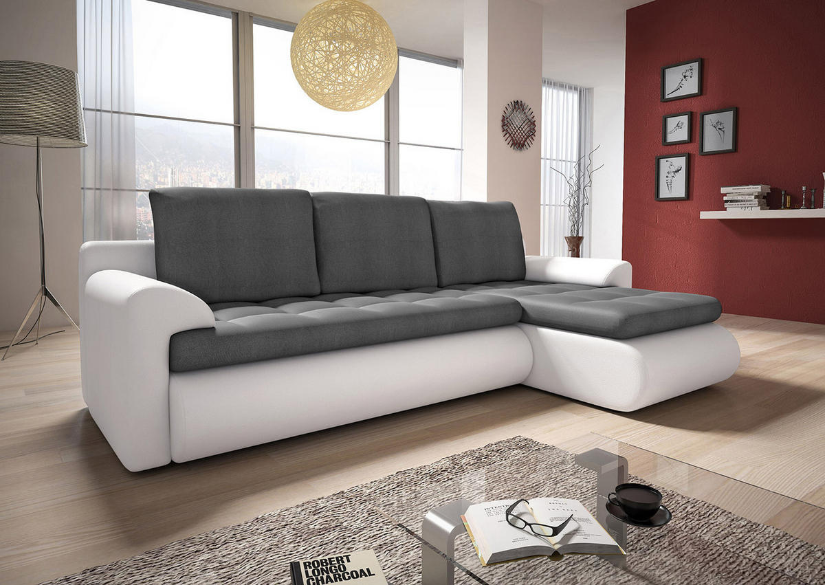ECKSOFA Santi, Seite: Rechts - Weiß/Grau, Holz/Textil (226/152cm) - Sofnet