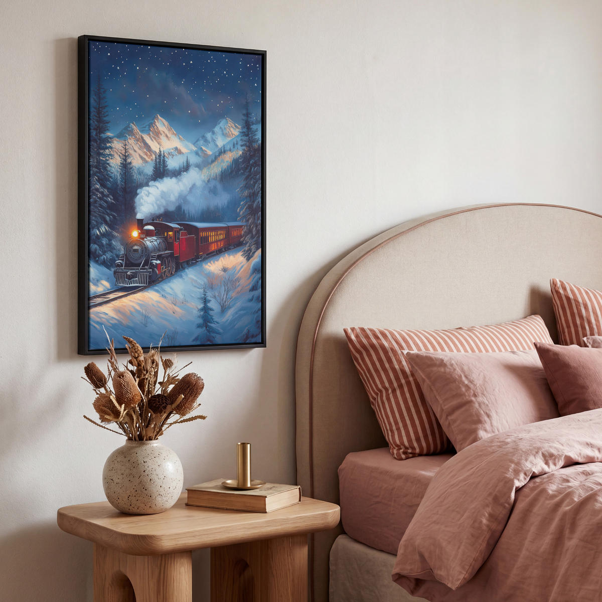LEINWAND Bilder mit Rahmen - Zug - Weihnachten - Schnee - Weihnachtszug - 40x60 - Anthrazit, Textil (40/60cm) - MuchoWow