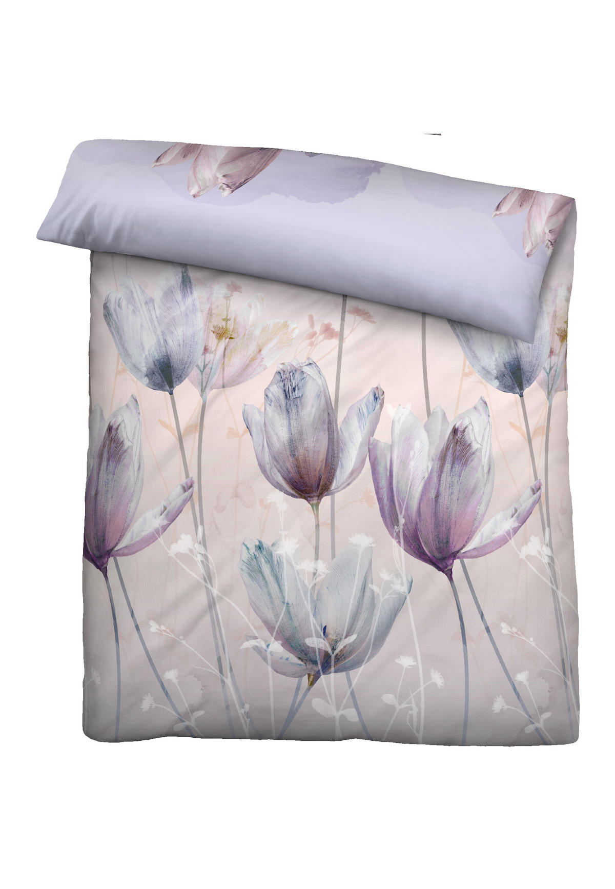 BETTWÄSCHE-GARNITUR Satin Tulpe flieder, 155x220 cm + 80x80 cm - Flieder, Textil (155/220cm) - biberna