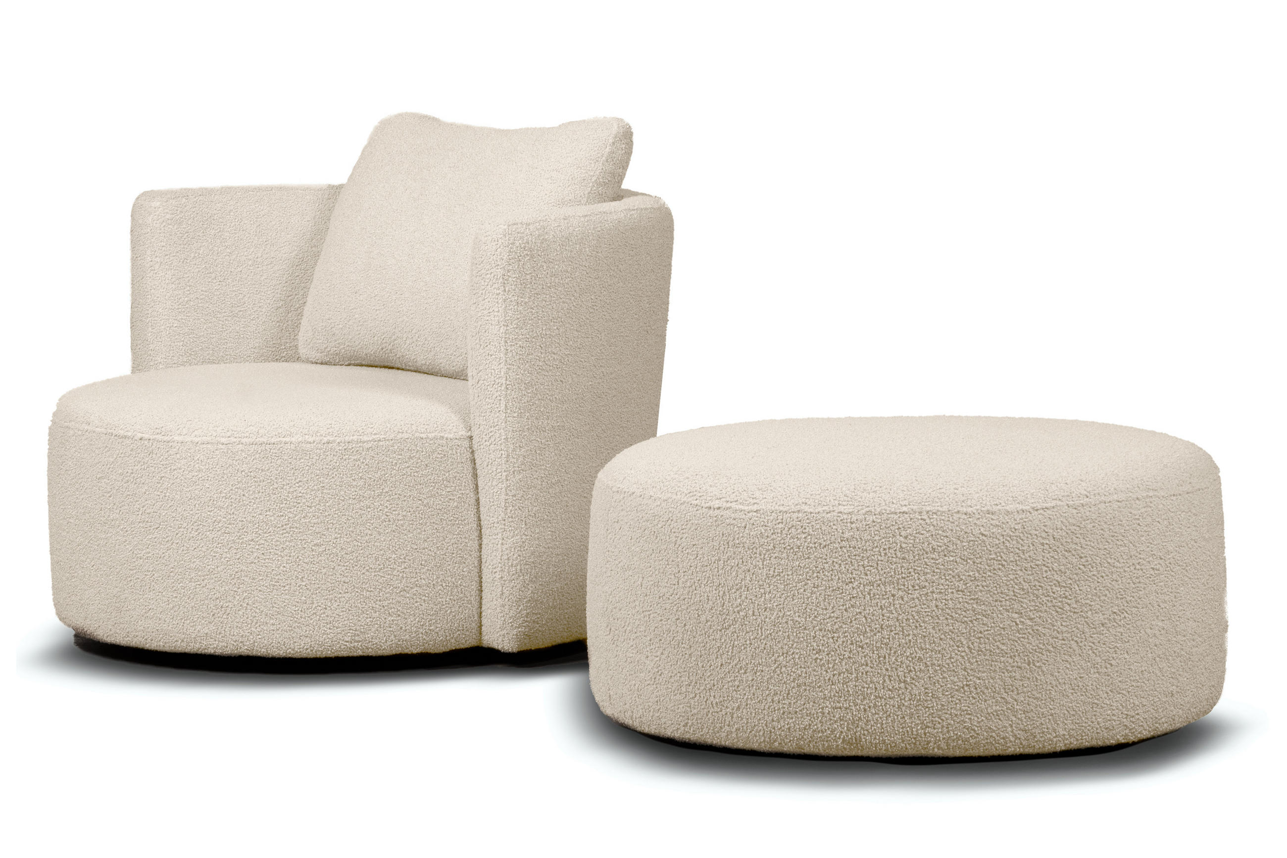 DREHSESSEL-SET RAGGI inkl. Sitzhocker, Boucle, Ecru - Ecru, Textil (92/75/80cm) - KONSIMO®