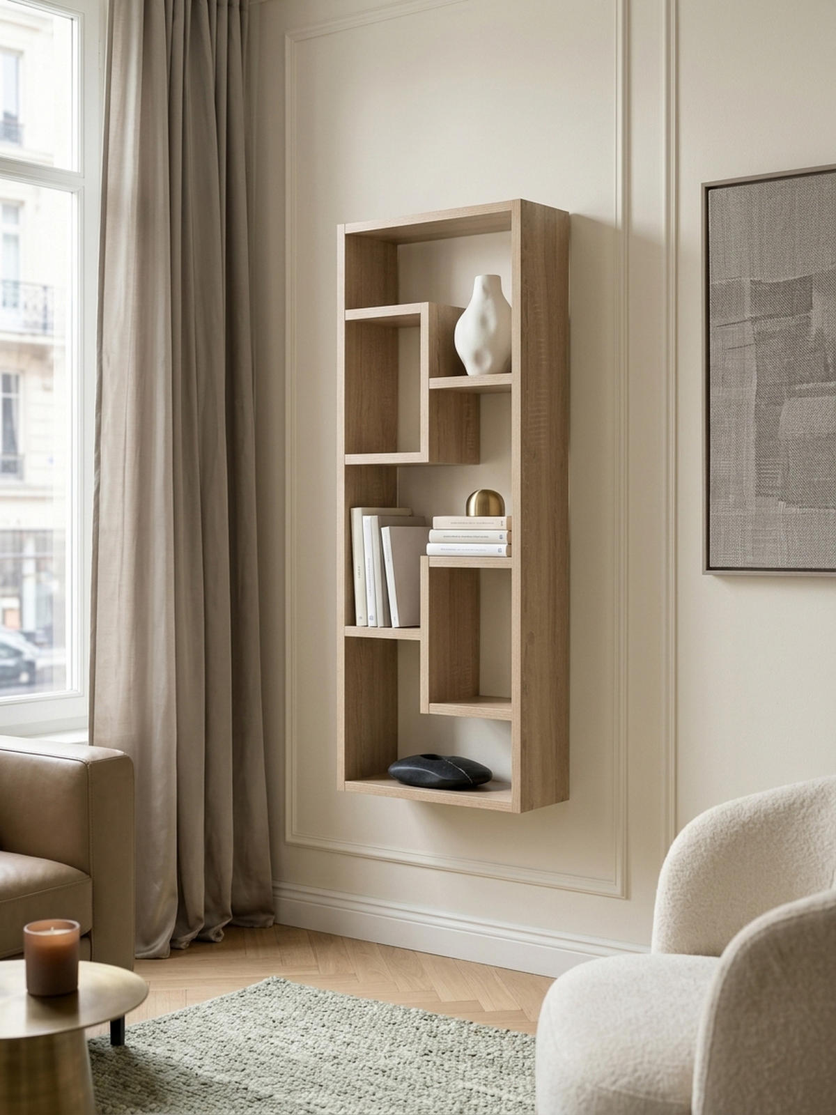 WANDREGAL ITTER Spanplatte Freischwebend Modern, Beige 36x15x90 cm - Beige, Holz (36/90/15cm) - KADIMA DESIGN