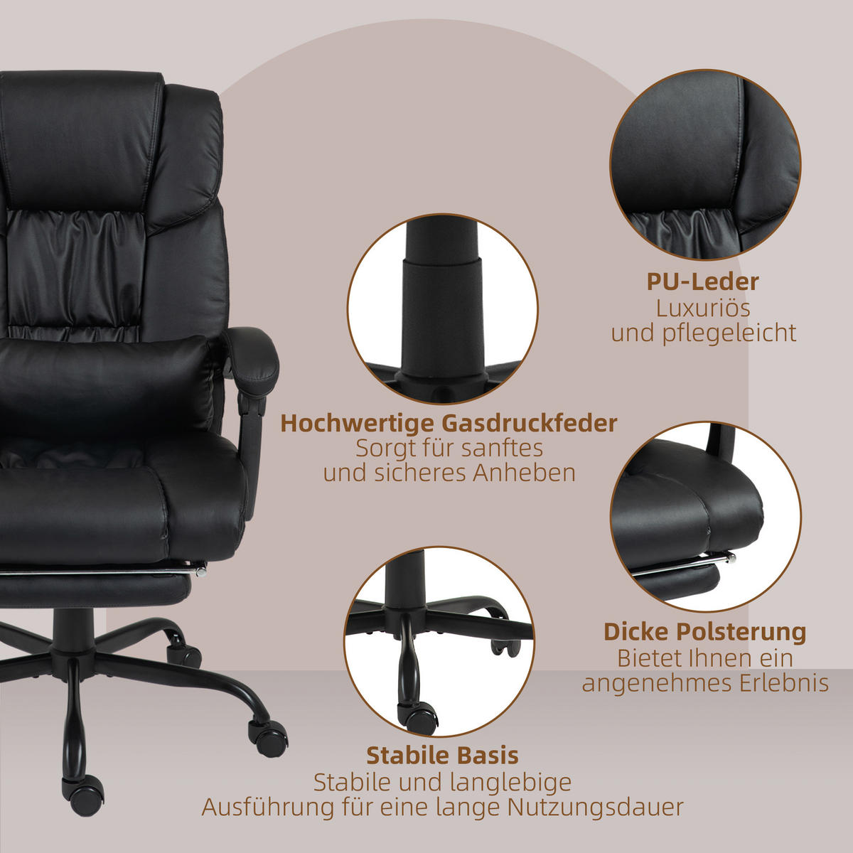 KANCELÁŘSKÁ židle z umělé kůže, černá - černá, kov/plast (75/122/66cm) - Vinsetto