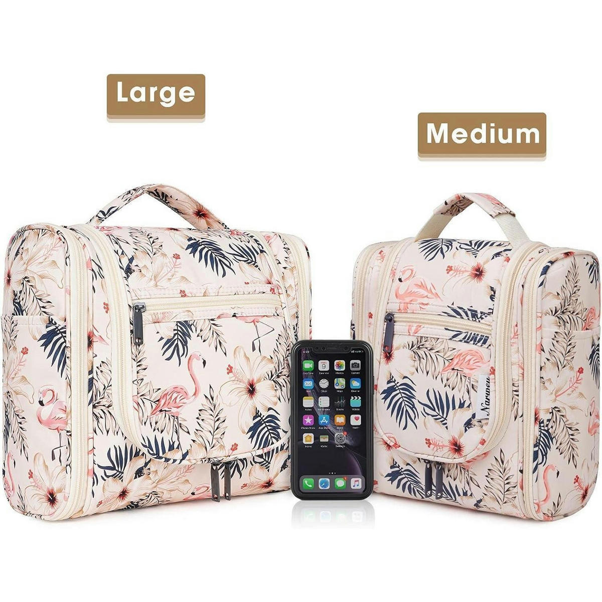 KULTURBEUTEL mit Haken zum Aufhängen, Beige Flamingo, Groß - Multicolor, Textil (5/1/5cm)