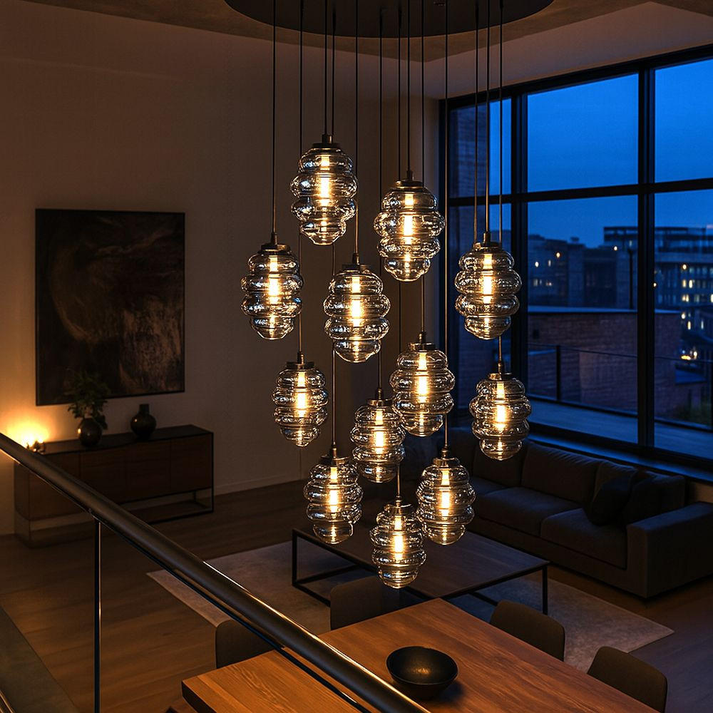 GALERIELEUCHTE Echos 12-flammig Klar Ø 25cm - Klar/Weiß, Glas (25/25/28cm) - s.luce