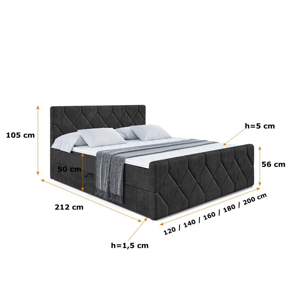 BOXBETT CATOR-Z - 160x200 cm - H4 - Schwarz - Schwarz, Holzwerkstoff (160/200cm) - ALTDECOR