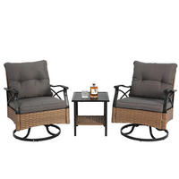 BALKONSET 3-teilig, PE-Rattan Schaukelstuhl, Grau - Grau, Metall - LVHOM