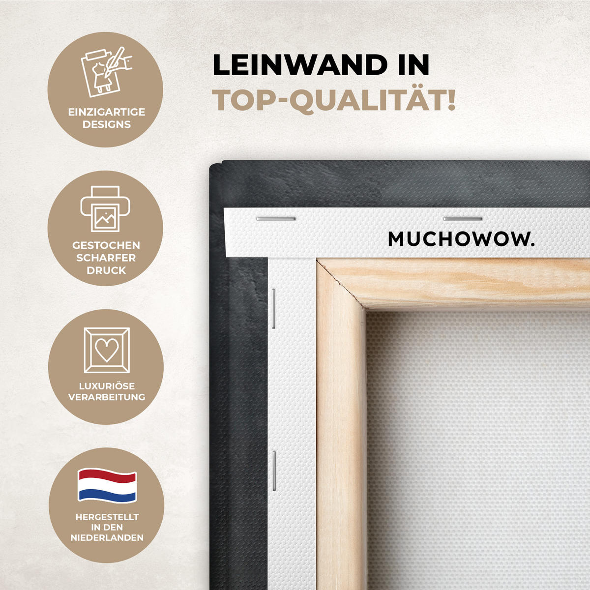 LEINWANDBILD Blätter - Gold - Baum - Fels Wandbild Wohnzimmer 50x50 cm - Schwarz, Textil (50/50cm) - MuchoWow