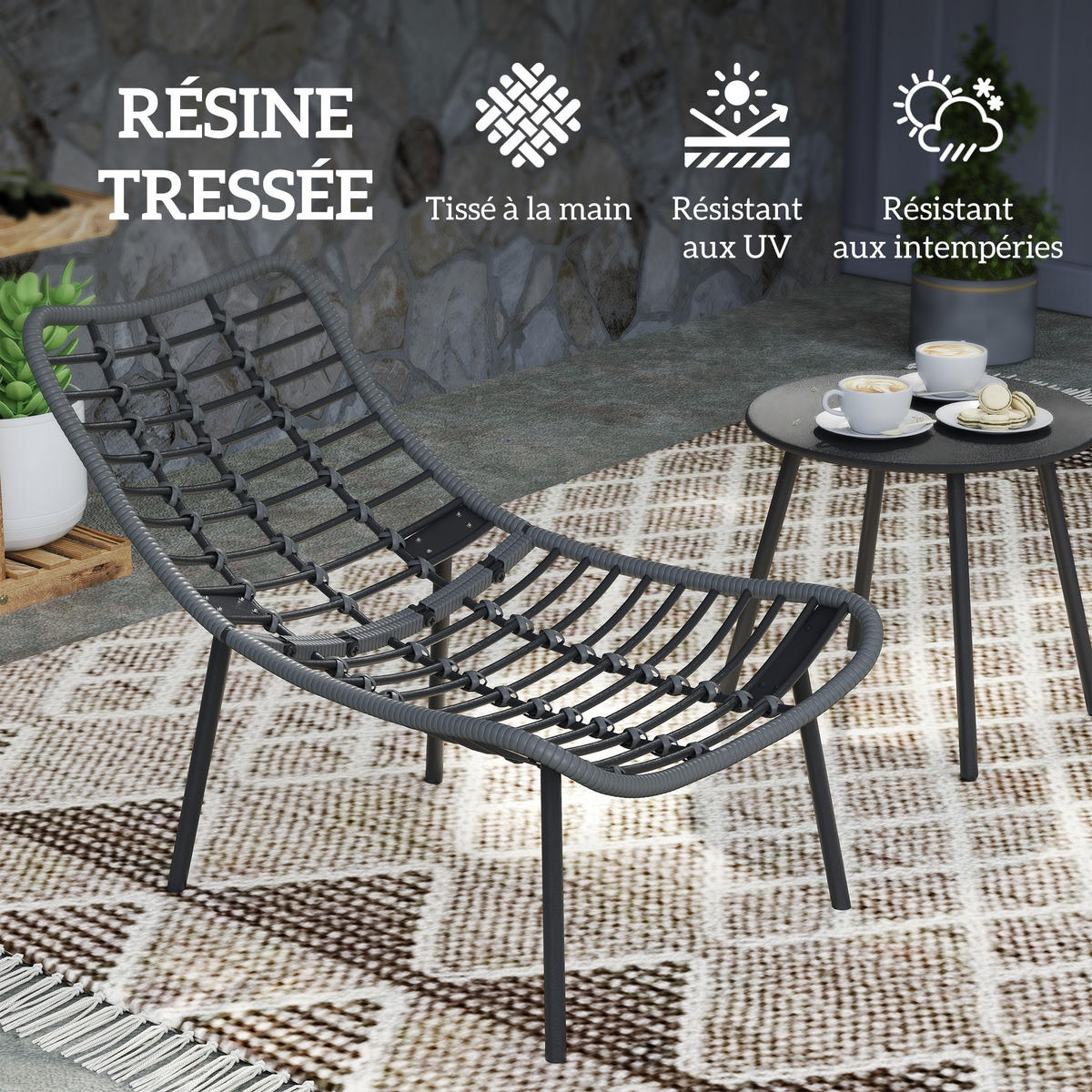GARTENSET DE-13629 mit 15 cm dicken Kissen und Tisch Grau - Grau, Metall - ComfortXL