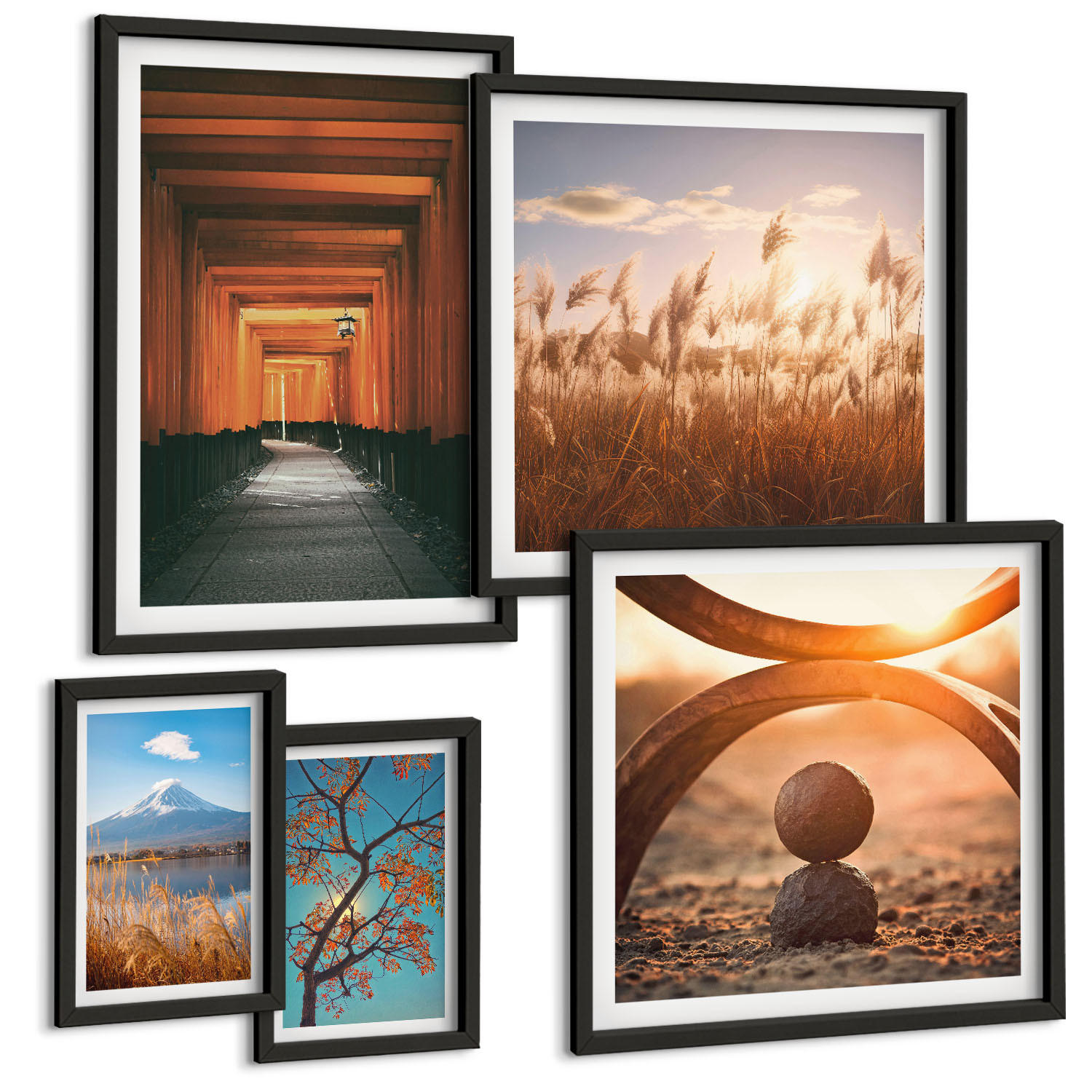BILDER SET 5er Set - 50x50 cm & 20x30 cm & 40x60 cm Schwarzer Rahmen - Architektur der Küstenstädte - Schwarz, Kunststoff (40/60cm) - TULUP