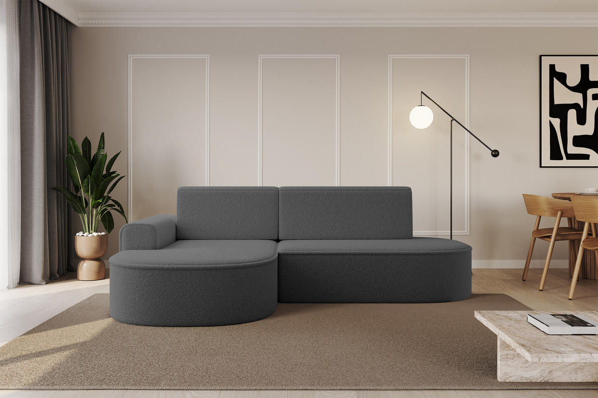 ECKSOFA mit Schlaffunktion und Bettkasten Ottomane Links MARI-L1-S - 283x167x85 cm Grau Bouclé - Schwarz/Grau, Holzwerkstoff/Kunststoff (283/167cm) - ALTDECOR