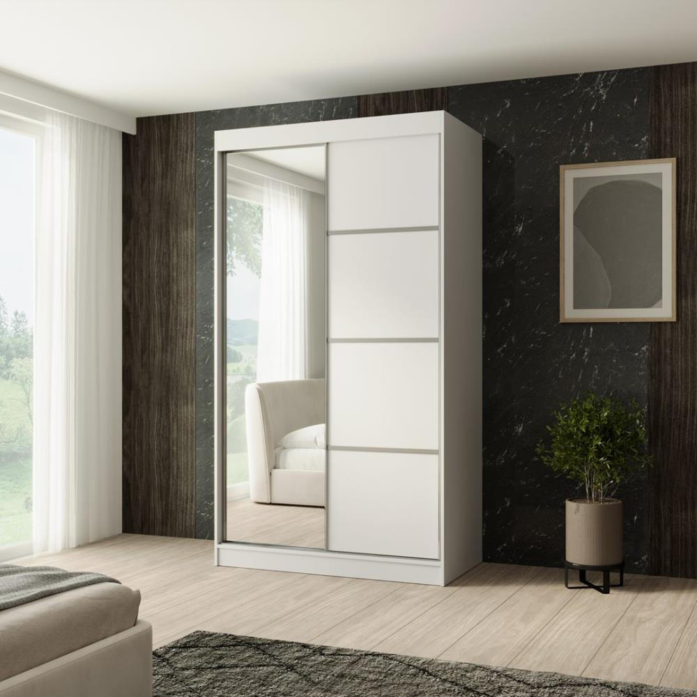 SCHWEBETÜRENSCHRANK Paco 120/215/61 2-türig weiß mit Spiegel - Weiß, Holzwerkstoff (120/215/61cm) - Beautysofa