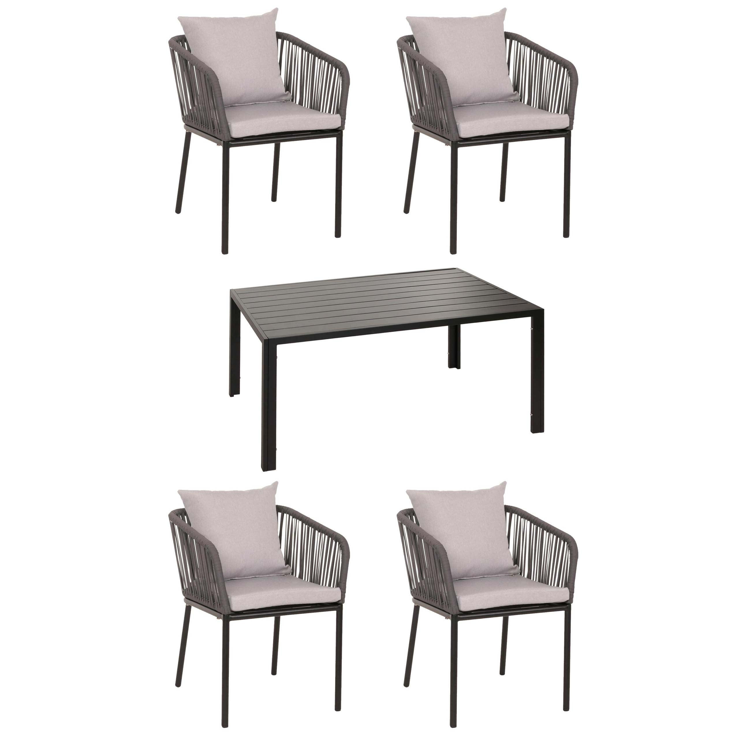 GARTENGARNITUR Tisch+4xStuhl Anthrazit Grau - Anthrazit, Metall - PROREGAL