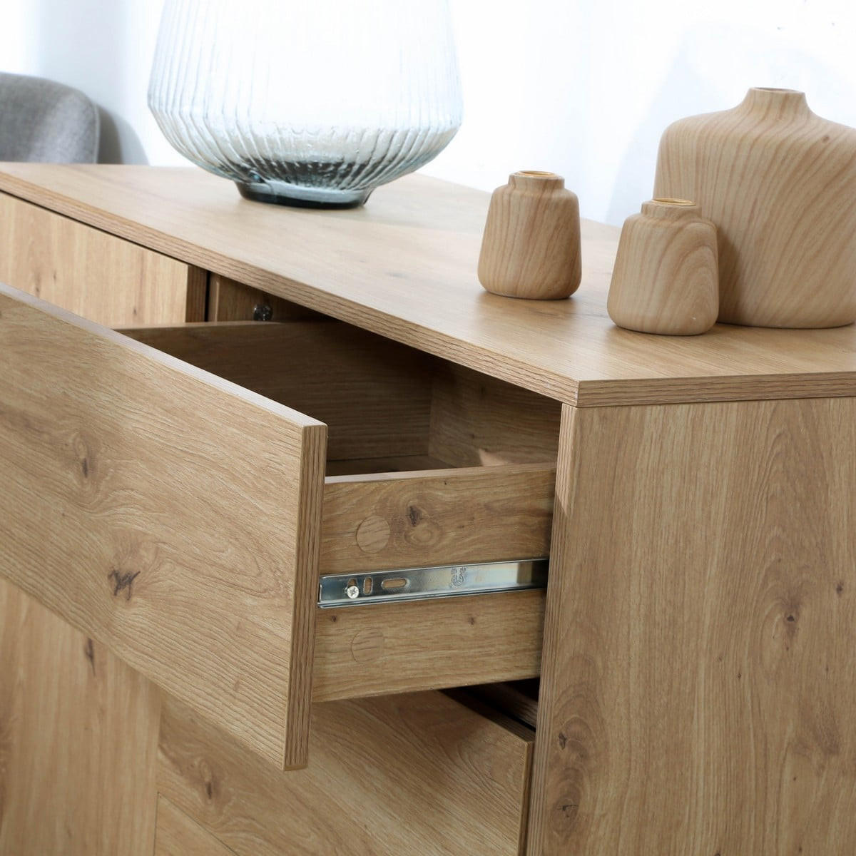 KOMMODE 1 Tür 3 Schubladen Eiche-Dekor FSC-zertifiziert 40/80/90 cm - Eichefarben, Holzwerkstoff (90/80/49.5cm) - Calicosy